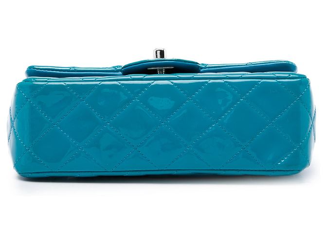 Chanel Blue Mini Rectangular Classic Patent Single Flap - view 3
