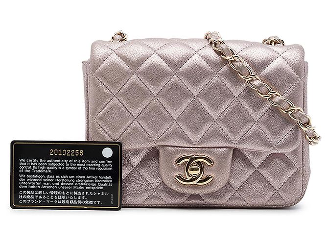 Chanel Pink Mini Square Classic Metallic Lambskin Single Flap - vista 7