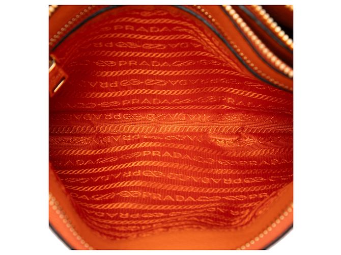 Prada Orange Vitello Phenix Double Zip Crossbody - Ansicht 4