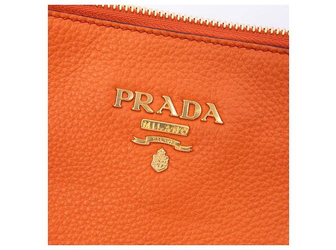 Prada Orange Vitello Phenix Double Zip Crossbody - Ansicht 5