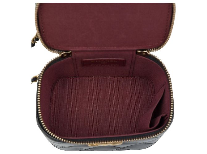 Mini Vanity Case Chanel Pearl Crush in Lambskin Matelassé Nero con Catena - vista 4