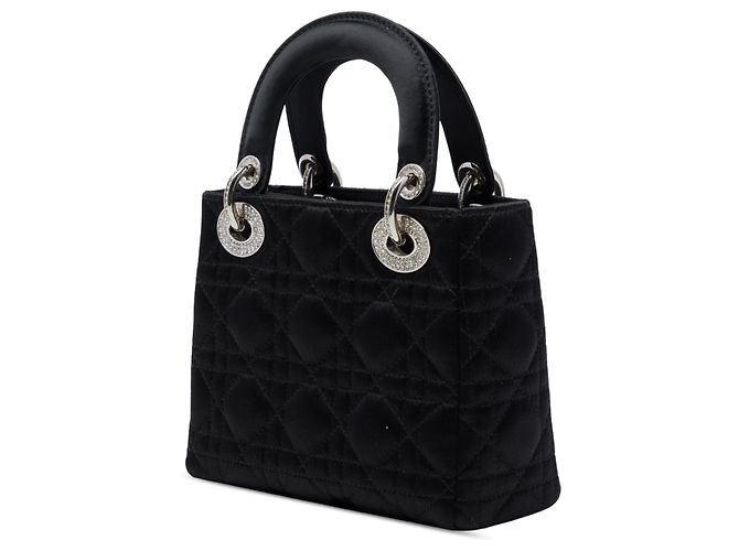 Dior Mini Lady Dior in raso Cannage nero con cristalli Swarovski - vista 2