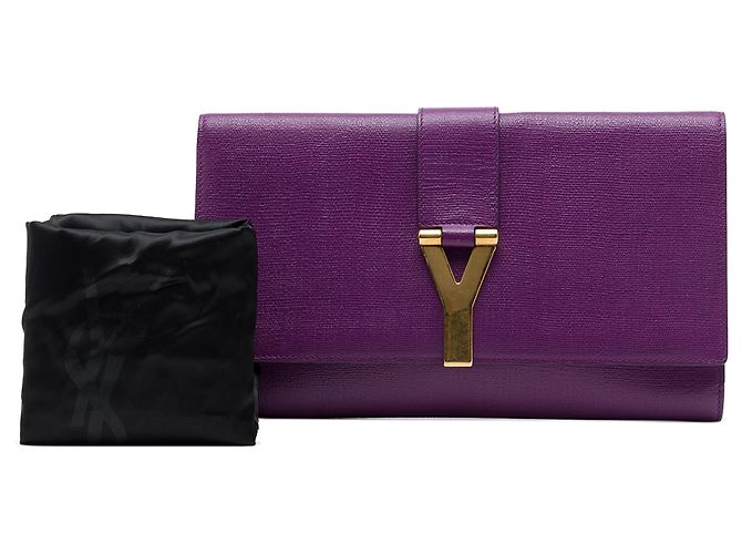 Autre Marque Clutch Saint Laurent Chyc Ligne in pelle testurizzata viola - vista 7