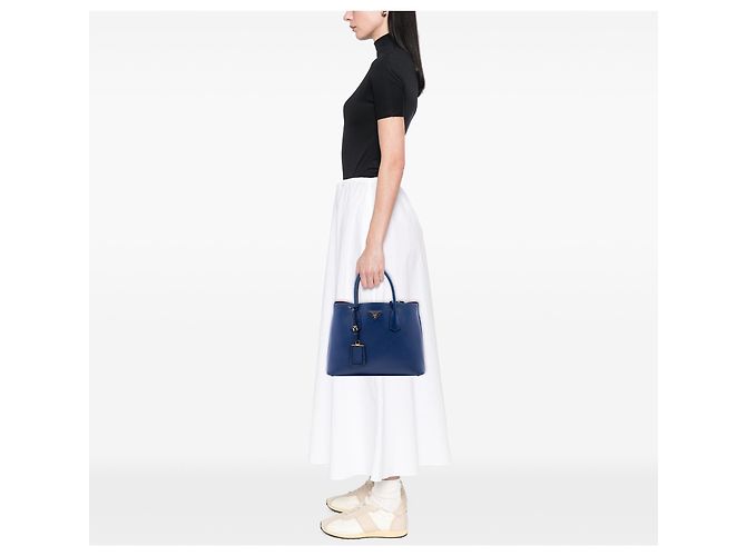 Prada Blue Medium Saffiano Cuir Double Handle Satchel - vista 6