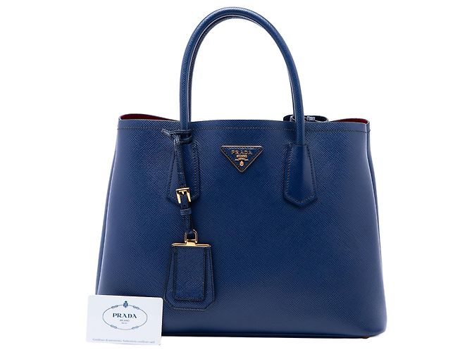 Prada Blue Medium Saffiano Cuir Double Handle Satchel - vista 7