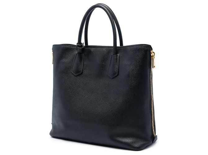 Borsa tote convertibile Prada in pelle Saffiano nera con zip laterale - vista 2
