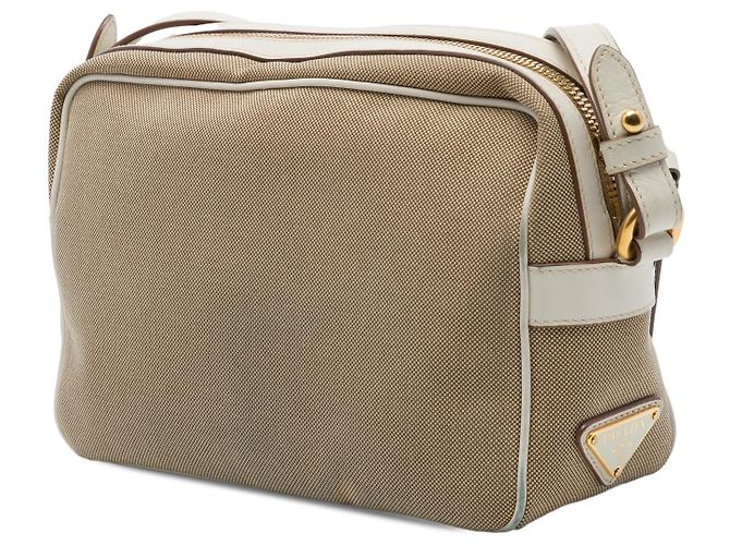 Bolsa Camera Prada em lona Canapa bege com logo - vista 2