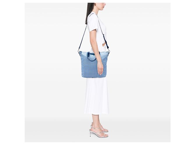 Borsa Satchel Prada in Tessuto Stampato Blu - vista 6