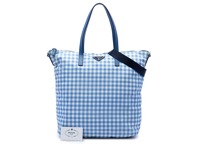 Borsa Satchel Prada in Tessuto Stampato Blu - vista 7