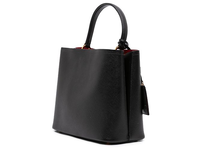 Prada Borsa Satchel Panier Grande in Pelle Saffiano Nera - vista 2