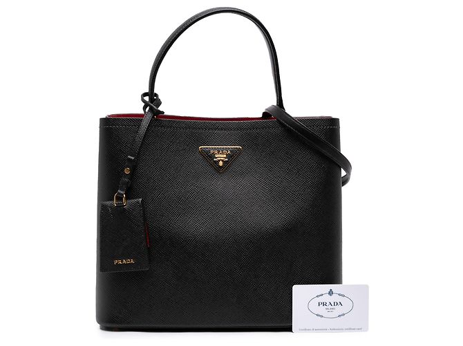 Prada Borsa Satchel Panier Grande in Pelle Saffiano Nera - vista 7