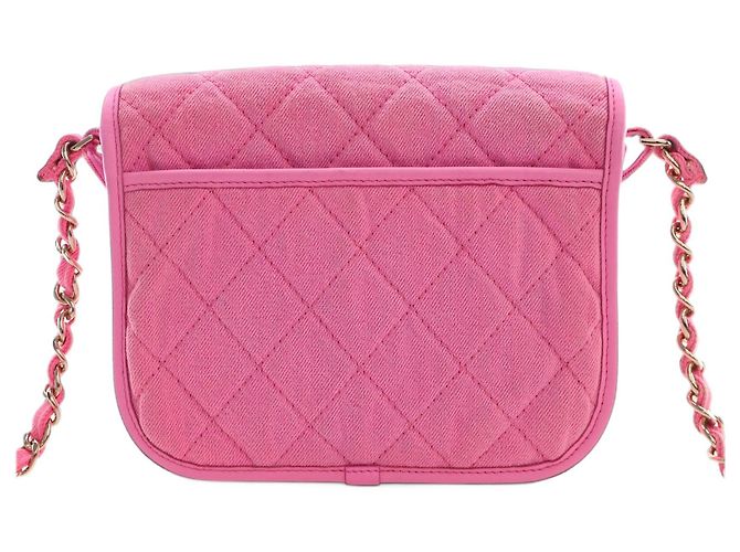 Chanel Pink Small CC Quilted Denim Messenger Flap - vista 2