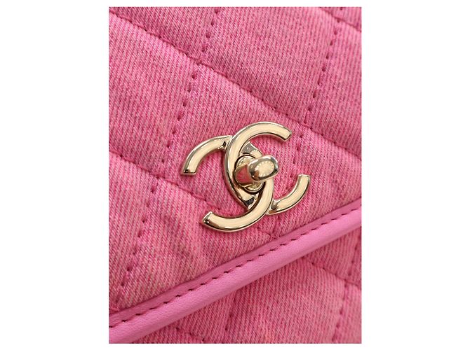 Chanel Pink Small CC Quilted Denim Messenger Flap - vista 4
