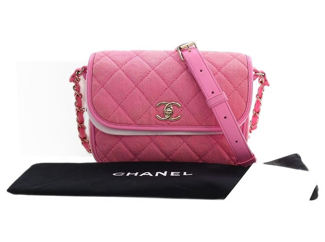 Chanel Pink Small CC Quilted Denim Messenger Flap - vista 5
