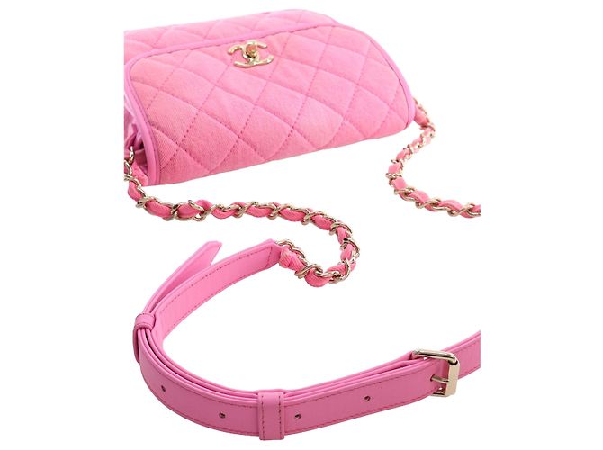 Chanel Pink Small CC Quilted Denim Messenger Flap - vista 6