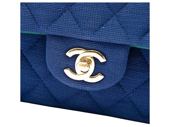 Chanel Blue Medium Classic Jersey Double Flap - vista 5