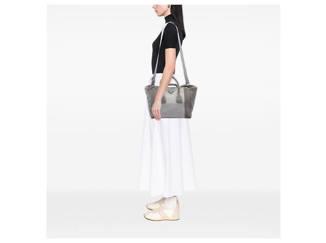 Borsa Prada Gray Scamosciato and Canapa Twin Pocket Double Handle Satchel - vista 6
