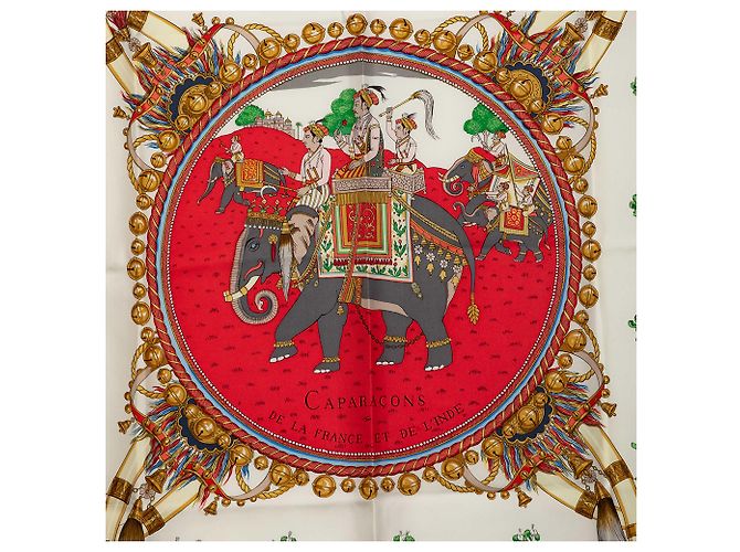 Foulard di seta Hermès White Caparacons de la France et de lInde 90 - vista 2