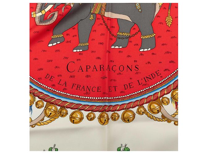 Foulard di seta Hermès White Caparacons de la France et de lInde 90 - vista 7