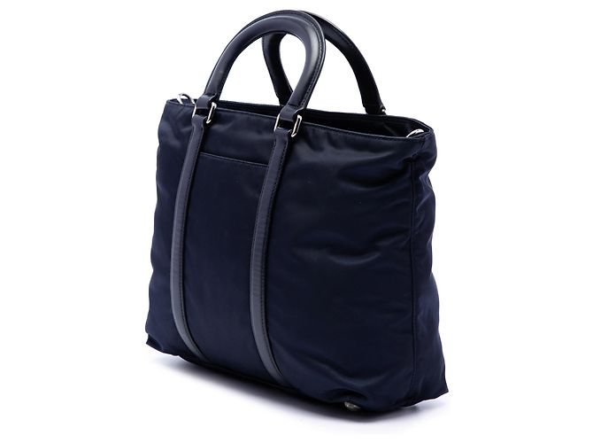 Borsa Satchel Prada in Tessuto con rifiniture in Vitello blu - vista 2