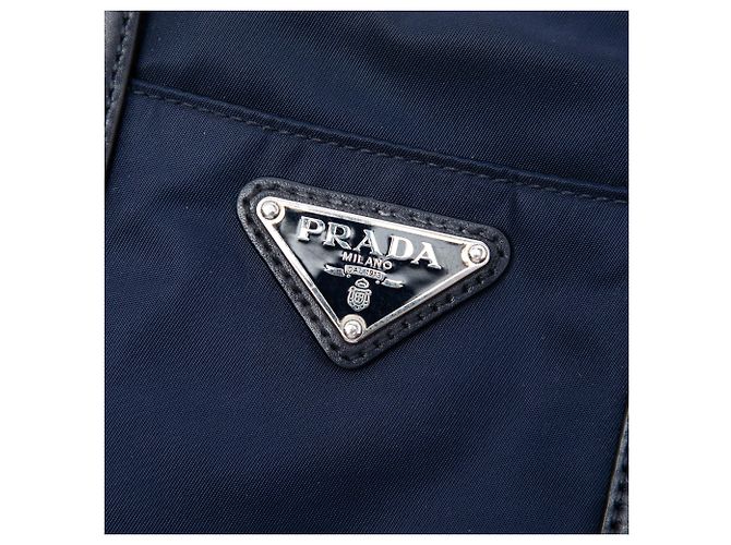 Borsa Satchel Prada in Tessuto con rifiniture in Vitello blu - vista 5