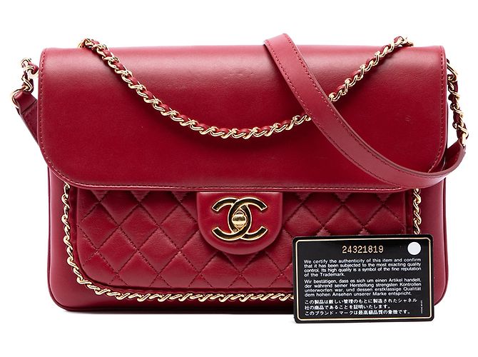 Chanel Red Quilted Lambskin CC Unchained Flap - vista 7