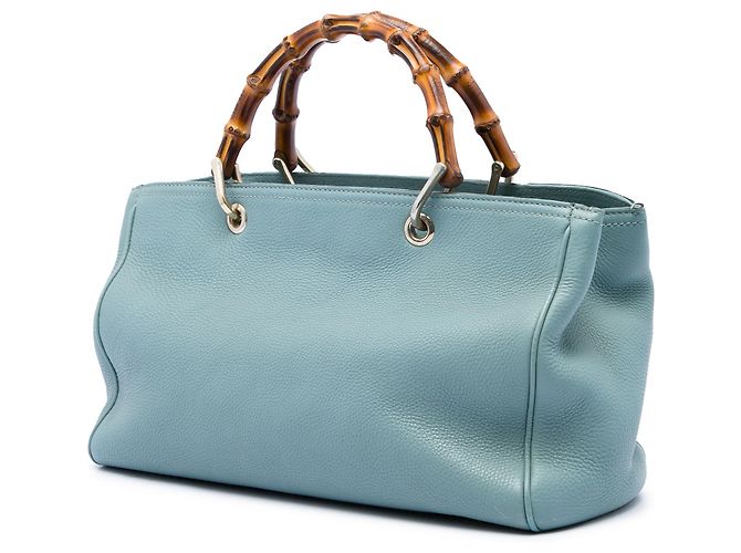Borsa Gucci Blue Medium Calfskin Bamboo Shopper - vista 2