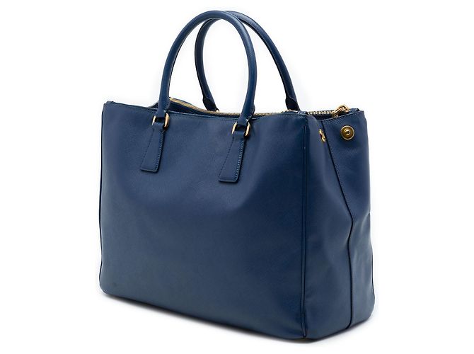 Prada Tote Galleria Double Zip Large in Saffiano Lux Blu - vista 2