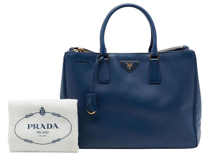 Prada Tote Galleria Double Zip Large in Saffiano Lux Blu - vista 7