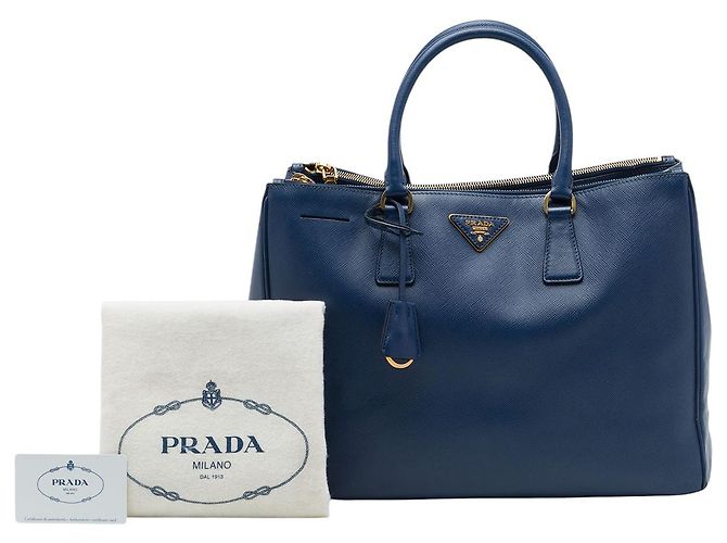 Prada Tote Galleria Double Zip Large in Saffiano Lux Blu - vista 9