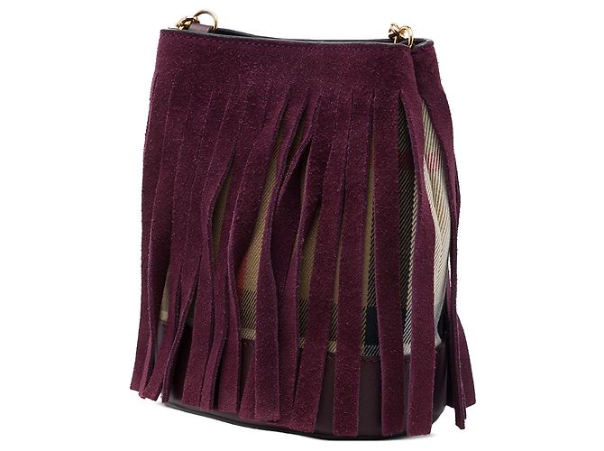 Borsa a secchiello Burberry Red Mega Check in tela e camoscio con frange - vista 2