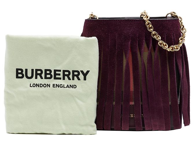 Borsa a secchiello Burberry Red Mega Check in tela e camoscio con frange - vista 7