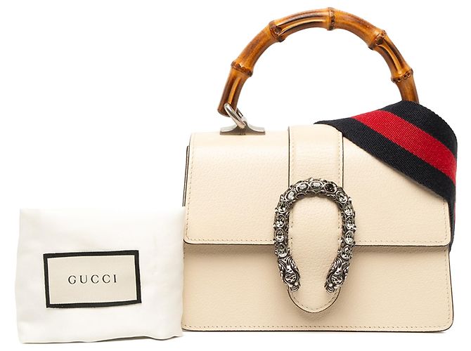 Borsa Satchel Mini Dionysus Web in pelle di vitello bianca con bambù Gucci - vista 6