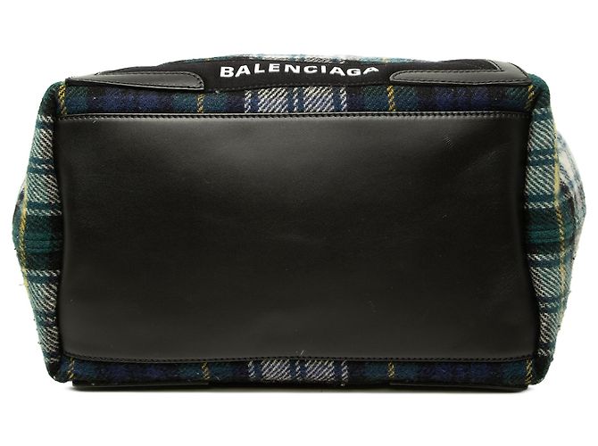 Balenciaga Cabas S in lana a quadri verde e blu navy - vista 3