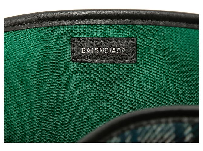 Balenciaga Cabas S in lana a quadri verde e blu navy - vista 5