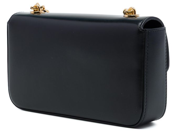 Céline Borsa a tracolla con catena Celine Cuir Triomphe in pelle di vitello liscia nera - vista 2
