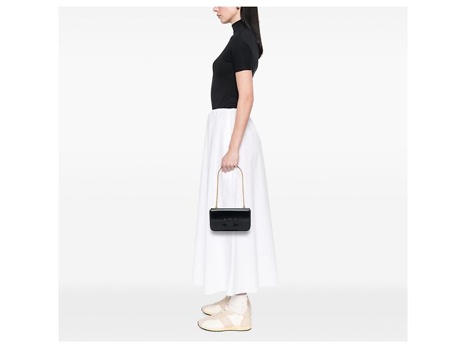 Céline Borsa a tracolla con catena Celine Cuir Triomphe in pelle di vitello liscia nera - vista 6