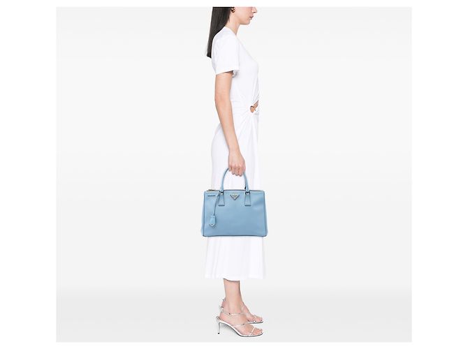 Borsa Prada Blue Medium Saffiano Lux Galleria Double Zip Satchel - vista 6