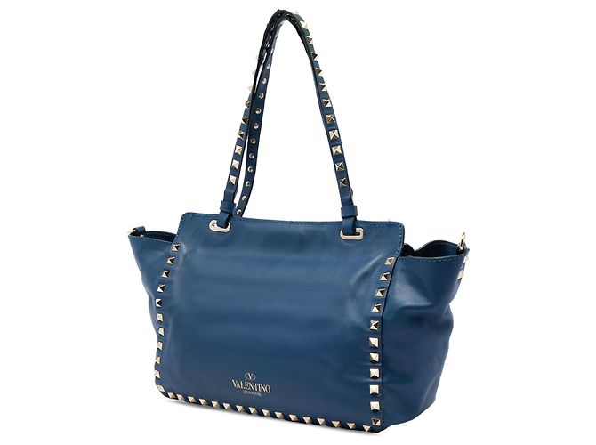 Borsa Satchel Trapeze Rockstud in pelle blu Small Valentino - vista 2
