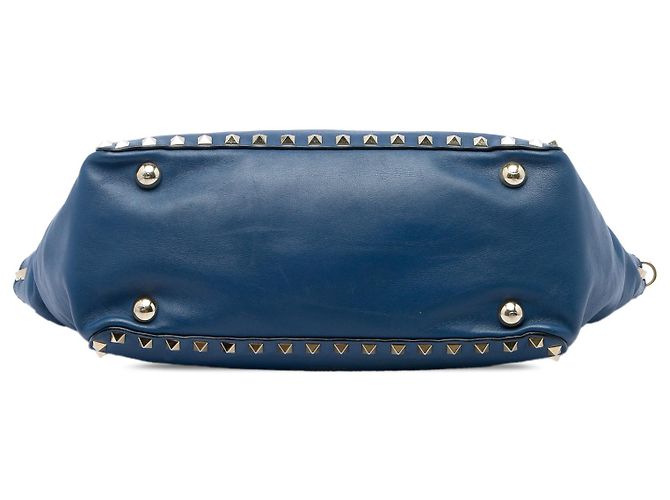 Borsa Satchel Trapeze Rockstud in pelle blu Small Valentino - vista 3