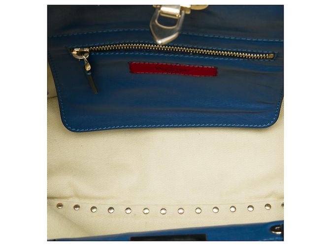 Borsa Satchel Trapeze Rockstud in pelle blu Small Valentino - vista 4