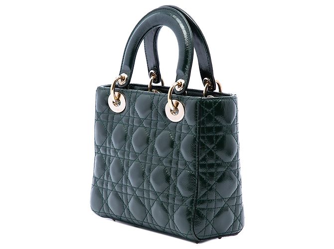 Dior Green Small Crinkled Patent Cannage Lady Dior - vista 2