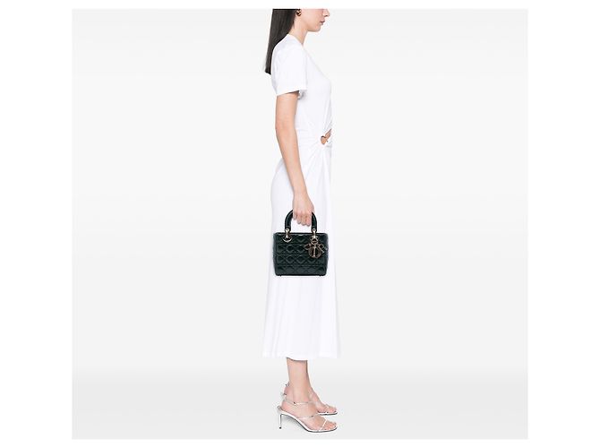 Dior Green Small Crinkled Patent Cannage Lady Dior - vista 6