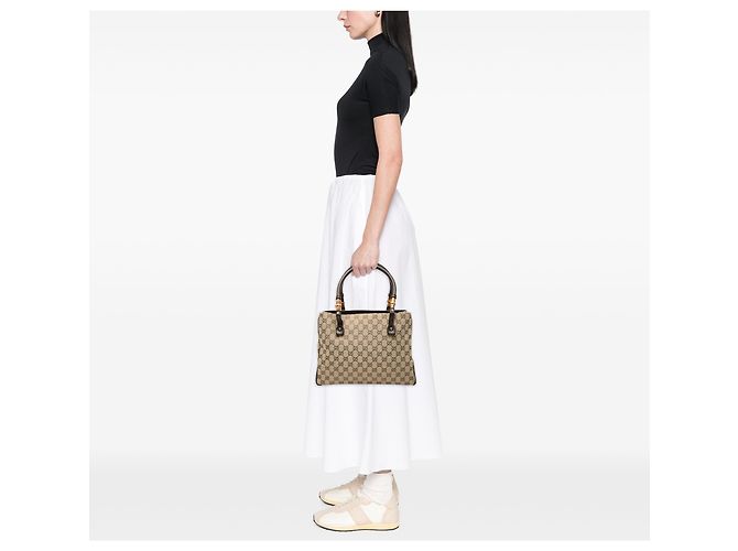 Gucci Beige GG Canvas Bamboo Tote - Ansicht 6