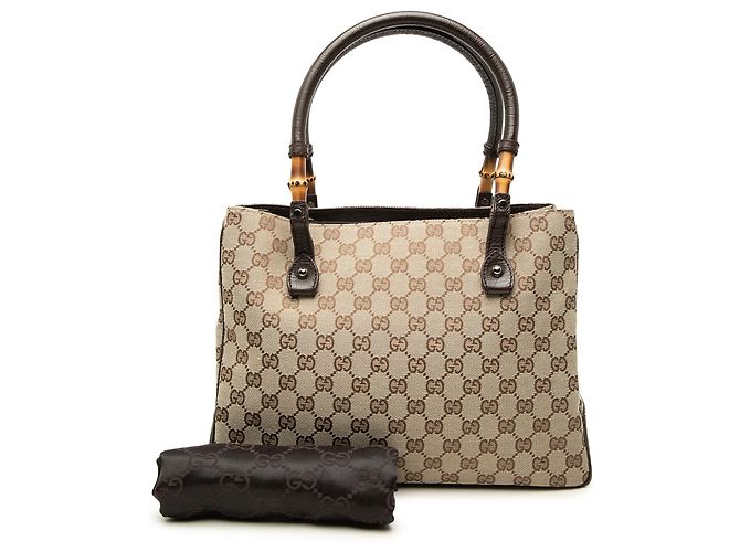 Gucci Beige GG Canvas Bamboo Tote - Ansicht 7