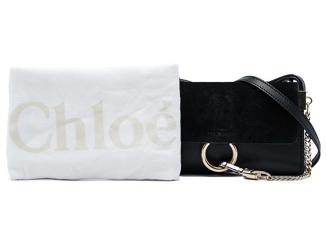 Chloé Mini Faye Chain Crossbody in vitello e camoscio nero - vista 6