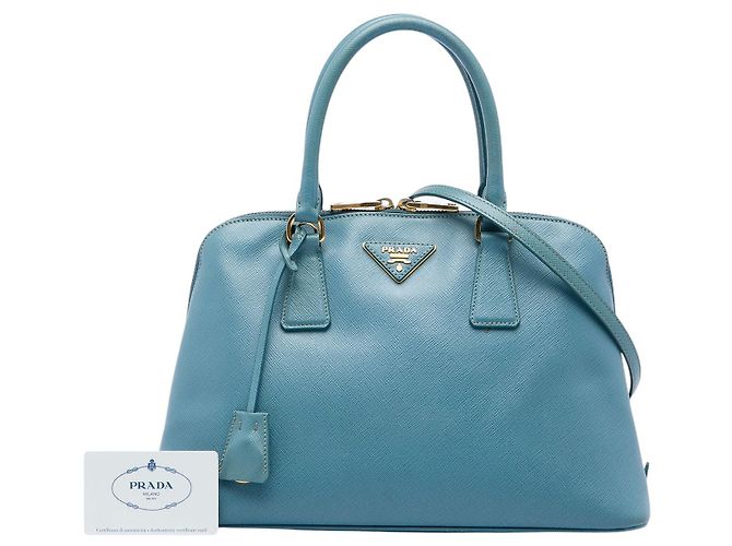 Borsa Prada Blue Medium Saffiano Lux Promenade Satchel - vista 7