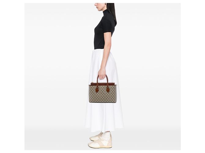 Borsa Satchel Gucci Beige GG Supreme Linea A - vista 6
