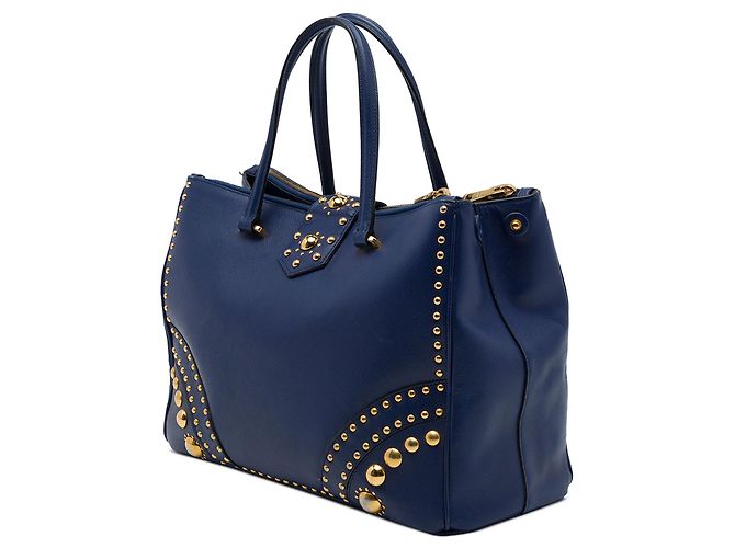 Tote Prada Blue Saffiano Turnlock Double Zip Studded - vista 2