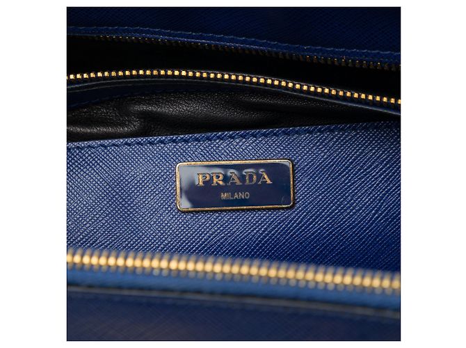 Tote Prada Blue Saffiano Turnlock Double Zip Studded - vista 5